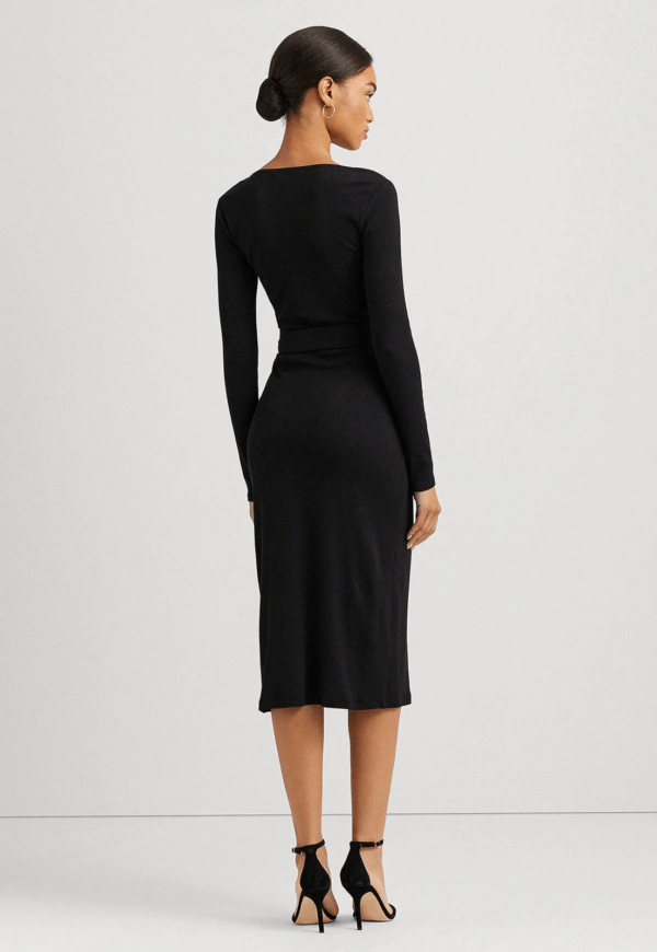 Vestido midi preto com botões e fenda da Lauren Ralph Lauren